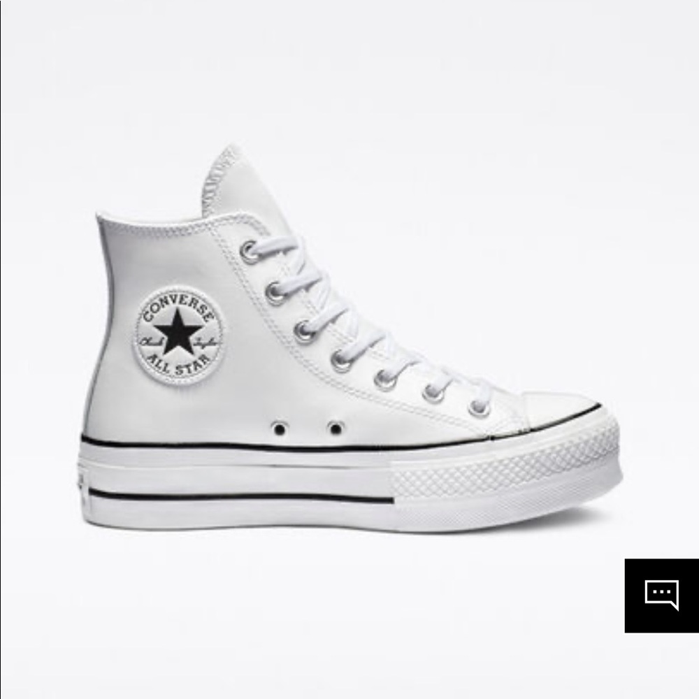 White leather platform converse